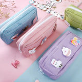 Xpoko back to school Kawaii Pencil Case Large Capacity with Animal Badge Pencil Bag Holder Box for Girls Office Student Stationery School Supplies