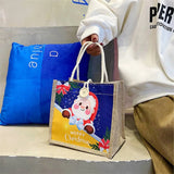 Xpoko Christmas Shoulder Bag Linen Febric Tote Bag Lady Shoulder Foldable Shopping Bag Reusable Beach Bags Halloween Christmas Decor