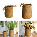 Xpoko Seagrass Woven Basket Straw Storage Flower Plant Pot Vase Organizer with Handles for Laundry Picnic Grocery