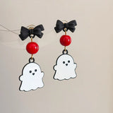 Xpoko Christmas Gifts Cute Resin Ghost Drop Earrings for Women Red Bowknot Star Ghost Earring Christmas Halloween Festival Party Jewelry Accessories