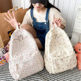 Xpoko Korean Student School Backpack Floral White School Bags for Teenage Girls Cute Women's Backpack Brand Book Bag Nylon Rucksack