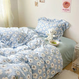 Xpoko Cute Floral Duvet Cover Set Ins Korean Style with Flat Sheet Pillowcase No filler Washed Cotton Queen Full Twin Home Bed Linen