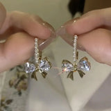 Xpoko Lizakosht Peach Zircon Bow Earrings for Women Fashion Jewelry Gifts