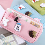 Xpoko back to school Kawaii Pencil Case Large Capacity with Animal Badge Pencil Bag Holder Box for Girls Office Student Stationery School Supplies