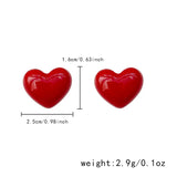 Xpoko Christmas Gifts Korean Popular Grid Heart Stud Earrings for Women Temperament Red Series Flower Earrings Girls Party Wedding Jewelry Accessories