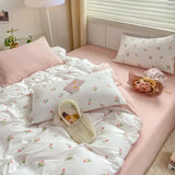 Xpoko Romantic Tulip Pink Bedding Set Bed Flat Sheet Pillowcase Twin Full Queen Bed Linen Kids Girls Floral Duvet Cover No Filling