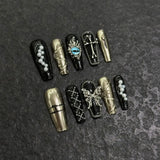 Xpoko 10pc detachable long stilette ballet false nails with Butterfly Camellia design y2k hot girl full cover artificial press on nail