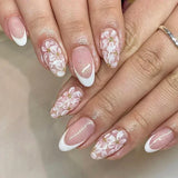 Xpoko 24pcs Short Almond Press on Nails 3D Flower Butterfly Fake Nails with Glue Colorful Natural Acrylic False Nails Full Cover Nails