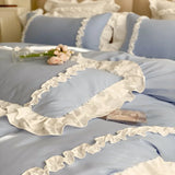 Xpoko Elegant Lace Bedding Sets Luxury Bed Linen Princess Washed Cotton Ruffle Duvet Cover Bed Sheet and Pillowcases for Girl Luxury