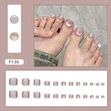 Xpoko 24pcs Glitter Cat Eye False Toenails Shiny Powder Design Fashion Fake Toe Nails Full Finished Wearable Press on Nail for Girls