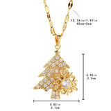 Xpoko Creative Rotating Snowflake Christmas Tree Necklace for Women Titanium Steel Colorful Zircon Xmas Tree Collar Chain Jewelry Gift