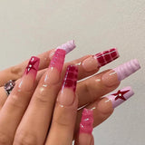 Xpoko 24Pcs Acrylic Press on Nails pink star Butterfly Gradient False Nails Ballet Fake Nails with glue Wearable French Finished