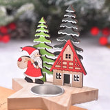 Xpoko Christmas Wooden Candlestick Santa Claus Xmas Tree Elk Angel Candle Holder Merry Christmas Desktop Ornaments Happy New Year 2025