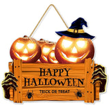 Xpoko LED Pumpkin Hanging Board Halloween Wood Door Welcome Sign Halloween Party Outdoor Yard Garden Wall Autumn Pumpkin Hangable Prop