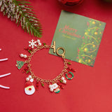 Xpoko Handmade Crystal Pearl Christmas Bracelets for Women Santa Claus Xmas Tree Snowflake Elk Wreath Pendant Bracelet Holiday Jewelry