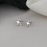 Xpoko Asymmetric Four-pointed Star Earrings for Women Silver Fairy Stud Jewelry