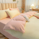 Xpoko Nordic Princess Pink Bedding Set Girls Adults Twin Full Queen Size Bed Flat Sheet Duvet Cover Pillowcases Solid Color Bed Linen