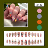 Xpoko 24pcs Spring/Summer Flowers Fake Nail Colorful flower Pattern False Nails Full Cover Wearable Sweet Korean Almond Press On Nails