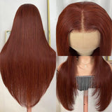 Xpoko Layered Cut Wig Reddish Brown 13x4 Synthetic Lace Front Wig For Women Straight Glueless Pre Plucked Hairline Cosplay Party Fiber