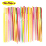 Xpoko 100pcs Mix Color Disposable Plastic Straws Fluorescence Bendable Cocktail Drinking Straw Hawaiian Wedding Party Bar Supplies