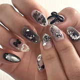 Xpoko 24pcs hot girls y2k designs fake nails press on stiletto almond false nails with 3d charms decorated detachable ballet long nail