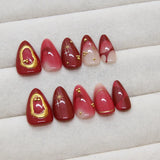 Xpoko 24pcs Deep Red Simple French Fake Nails Baroque Starry Ins Press on Nails For Women Wearable Detahcble Short Almond Fake Nails