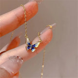 Xpoko Fashion Trend Unique Design Elegant Exquisite Light Luxury Enamel Butterfly Necklace Female Jewelry Party Premium Gift Wholesale