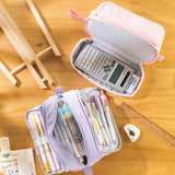 Xpoko back to school Large Capacity Pencil Case Simple Solid Color Stationery Box Double Layer Multifunctional Pen Pouch Students School Supplies