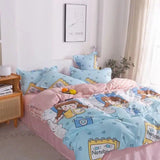 Xpoko Korean Style Cartoon Sheep Bedding Set Girls Kids Twin Full Queen Size Bed Flat Sheet Duvet Cover Pillowcases Bed Linen Kawaii