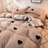 Xpoko Korean Style Bedding Set Twin Queen Size Cute Cream Cherry Duvet Cover Flat Sheet Pillowcase Polyester Boys Girls Bed Linen