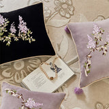 Xpoko Wisteria Pillow Cushion Cover Antique Atmosphere Sofa Decorative Cushion Black Retro Room Decor Bedside Pillow Waist Pillowcase