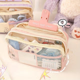 Xpoko back to school 3 Layer Transparent Large Capacity Simple Pencil Case Multi Functional Pen Bag Pouch for Students School Stationery Supplies