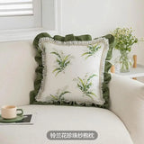 Xpoko Chinese style green bamboo leaf back cushion cover sofa wait pillowcase silk satin fabric wait pillow cover