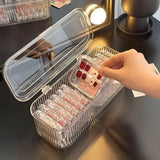 Xpoko 1pc Acrylic Press-On Nail Organizer With Lid-Transparent Dustproof Storage For False Nails Makeup Brushes&Powder Puffs Dropship