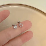 Xpoko LIZAKOSHT Punk Heart Zircon Earrings Irregular Hollow Ear Studs Minimalist Love Jewelry for Girls