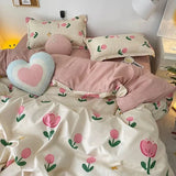 Xpoko Korean Style Bedding Set Boys Girls Twin Queen Size Duvet Cover Flat Sheet Pillowcase Bed Linens Kids Adult Fashion Home Textile