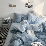 Xpoko Simple Blue Solid Color Bedding Set Soft Sheet Duvet Cover Pillowcase Girl Boy Bed Linen Twin Queen Full Fashion Quilt Cover