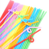 Xpoko 100pcs Mix Color Disposable Plastic Straws Fluorescence Bendable Cocktail Drinking Straw Hawaiian Wedding Party Bar Supplies