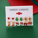 Xpoko Christmas Gifts 6 Pairs/Lot Christmas Earrings for Women Trendy Xmas Tree Santa Claus Elk Bow Ribbon Earring Set Party Holiday New Year Jewelry