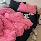 Xpoko Korean Style Tie-Dye Bedding Set Flat Bed Sheet Pillowcase Twin Full Queen Size Bed Linen Women Girls Pink Duvet Cover Set