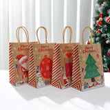 Xpoko 4PCS Christmas Gift Bag Kraft Paper Bags Merry Christmas Decoration 2024 For Home Cristmas Navidad New Year Gifts Packing Bags