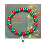 Xpoko Christmas Gifts Christmas Drip Oil Santa Claus Beaded Bracelets for Women Handmade Crystal Beads Christmas Tree Sock Charm Bracelet Jewelry Gift