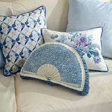 Xpoko Blue Pillow Retro Plant Flower Livingroom Clear Romantic Pillow Cushion Home Decoration Square Fan-shaped Bed Waist Pillow