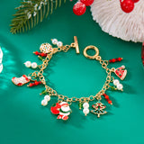 Xpoko Handmade Crystal Pearl Christmas Bracelets for Women Santa Claus Xmas Tree Snowflake Elk Wreath Pendant Bracelet Holiday Jewelry