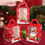 Xpoko 4Pcs Red Marry Christmas Gift Packaging Kraft Candy Box with Handle Santa Claus Cake Kids Holiday Happy New Year Party Favors