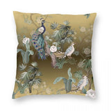 Xpoko Chinoiserie Fengshui Golden Peacock Square Pillowcase Polyester Linen Velvet Creative Zip Decor Pillow Case Bed Cushion Cover