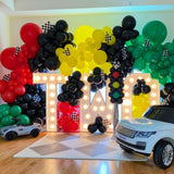 Xpoko Race Car Theme Balloon Garland Arch Kit Checker Flag Banner Red Black Latex Balloons for Boy's Birthday Party Baby Shower Decor