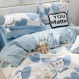 Xpoko Korean Style Cartoon Sheep Bedding Set Girls Kids Twin Full Queen Size Bed Flat Sheet Duvet Cover Pillowcases Bed Linen Kawaii