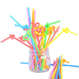 Xpoko 100pcs Mix Color Disposable Plastic Straws Fluorescence Bendable Cocktail Drinking Straw Hawaiian Wedding Party Bar Supplies