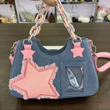 Xpoko back to school  Denim Women Underarm Shopper Totes Large Capacity Designer Hobo Shoulder Bag Luxury Women's Handbag Small Crossbody Bag